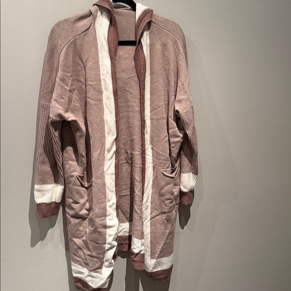 Women's Brown and Cream Open Front Cardigan